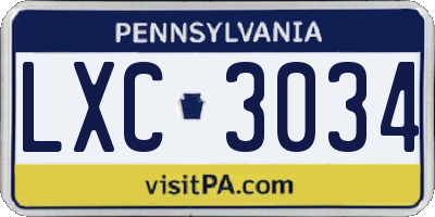 PA license plate LXC3034