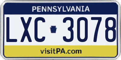 PA license plate LXC3078