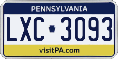 PA license plate LXC3093
