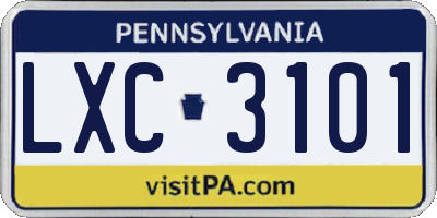 PA license plate LXC3101