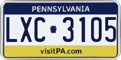 PA license plate LXC3105