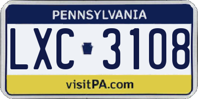 PA license plate LXC3108