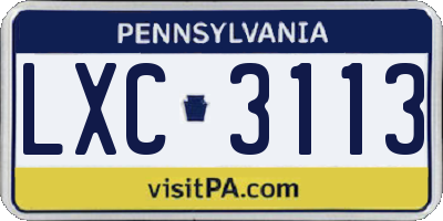 PA license plate LXC3113