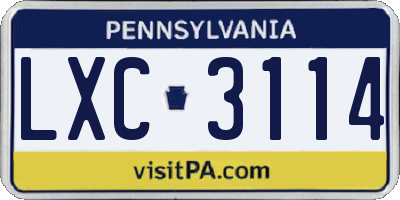 PA license plate LXC3114