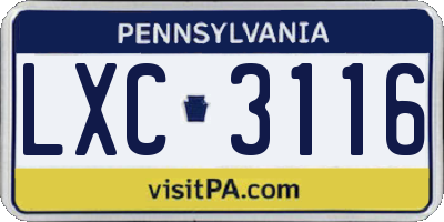 PA license plate LXC3116
