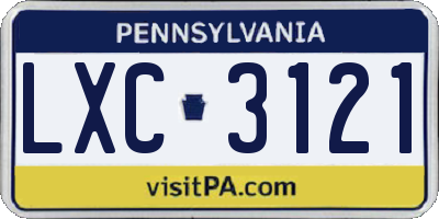PA license plate LXC3121