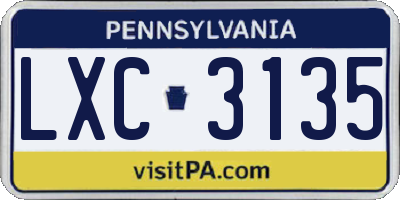 PA license plate LXC3135
