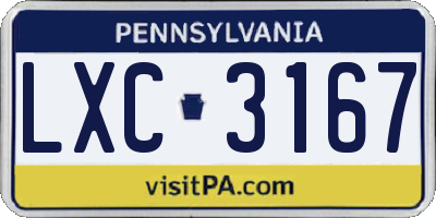 PA license plate LXC3167