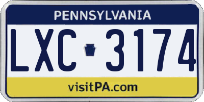 PA license plate LXC3174