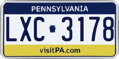PA license plate LXC3178