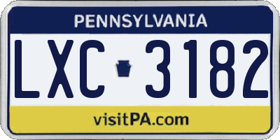 PA license plate LXC3182