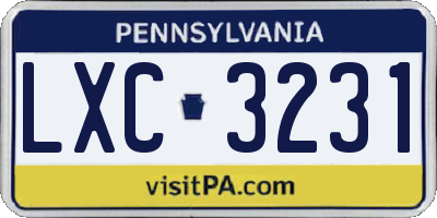 PA license plate LXC3231