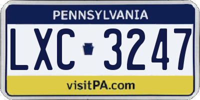 PA license plate LXC3247