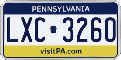 PA license plate LXC3260