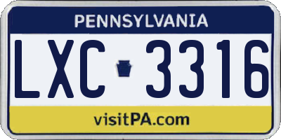 PA license plate LXC3316