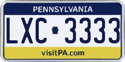 PA license plate LXC3333