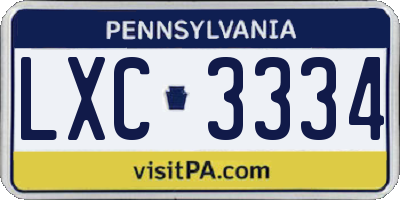 PA license plate LXC3334