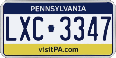 PA license plate LXC3347