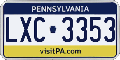 PA license plate LXC3353