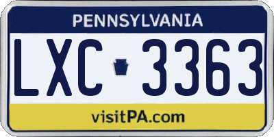 PA license plate LXC3363
