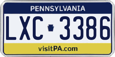 PA license plate LXC3386