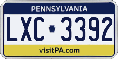 PA license plate LXC3392