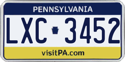 PA license plate LXC3452