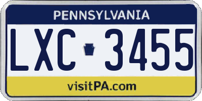 PA license plate LXC3455