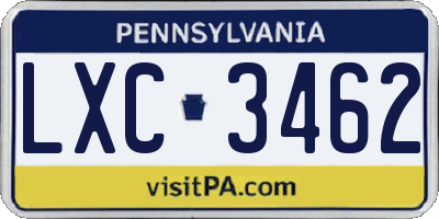 PA license plate LXC3462