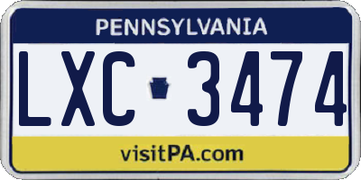 PA license plate LXC3474