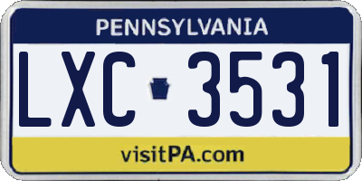 PA license plate LXC3531