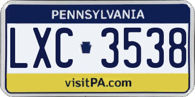 PA license plate LXC3538