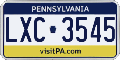 PA license plate LXC3545