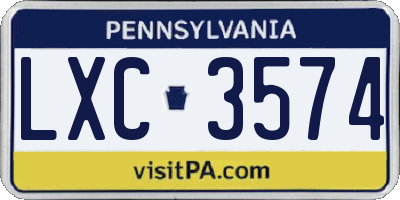 PA license plate LXC3574