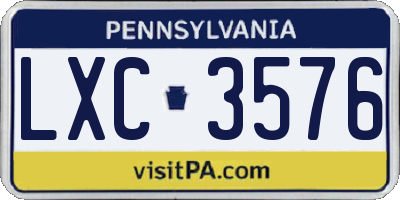 PA license plate LXC3576