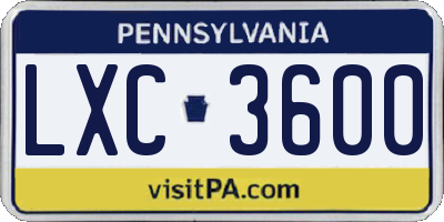 PA license plate LXC3600