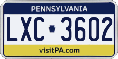 PA license plate LXC3602