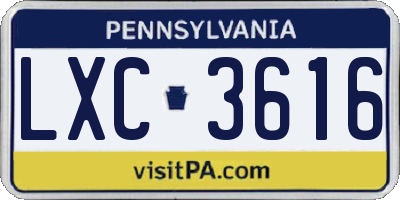 PA license plate LXC3616