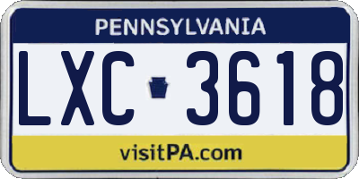 PA license plate LXC3618