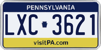 PA license plate LXC3621