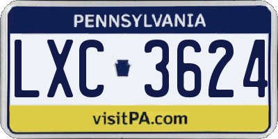 PA license plate LXC3624