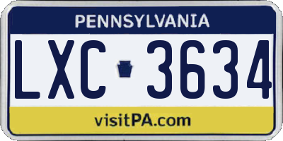 PA license plate LXC3634