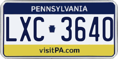 PA license plate LXC3640