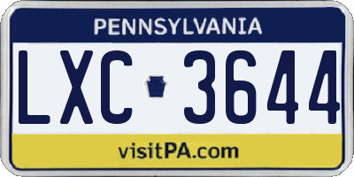 PA license plate LXC3644
