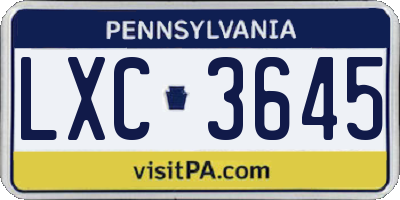 PA license plate LXC3645