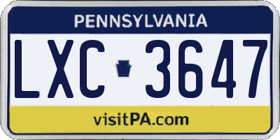 PA license plate LXC3647