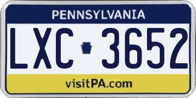 PA license plate LXC3652