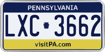 PA license plate LXC3662