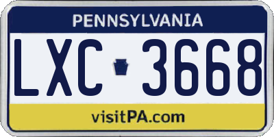 PA license plate LXC3668
