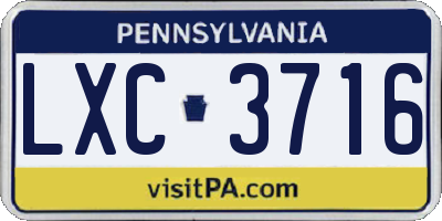 PA license plate LXC3716